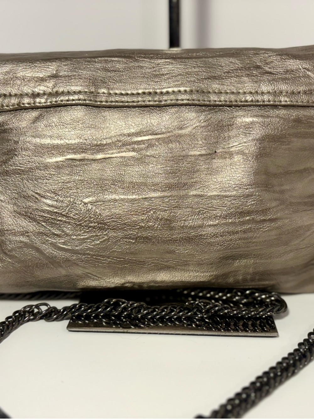 lola Metallic Silver Studded Clutch with Chain Detail - Picture 4 of 9